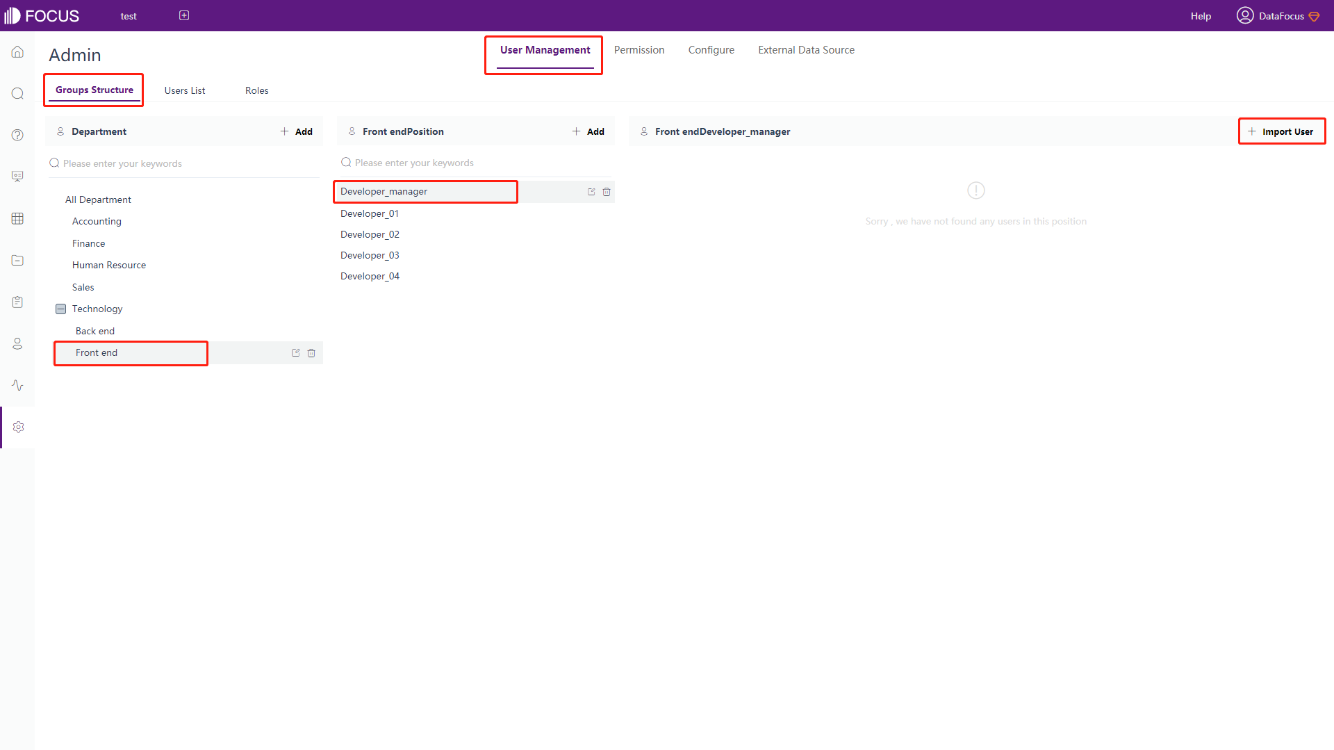 Figure 10-1-21 Import users for position button